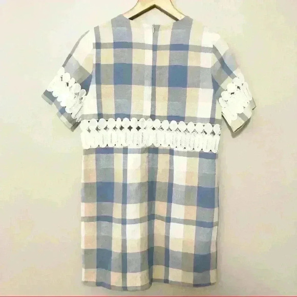 English Factory Plaid Lace Detail Dress Sz S Blue - Picture 2 of 7